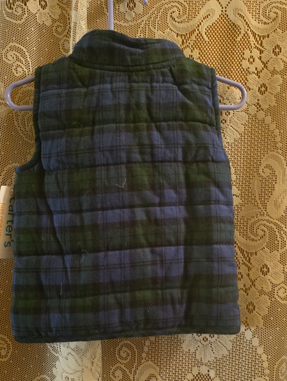 New Carter's Toddler 18M Navy Green Plaid Quilted Zip Quilted Vest